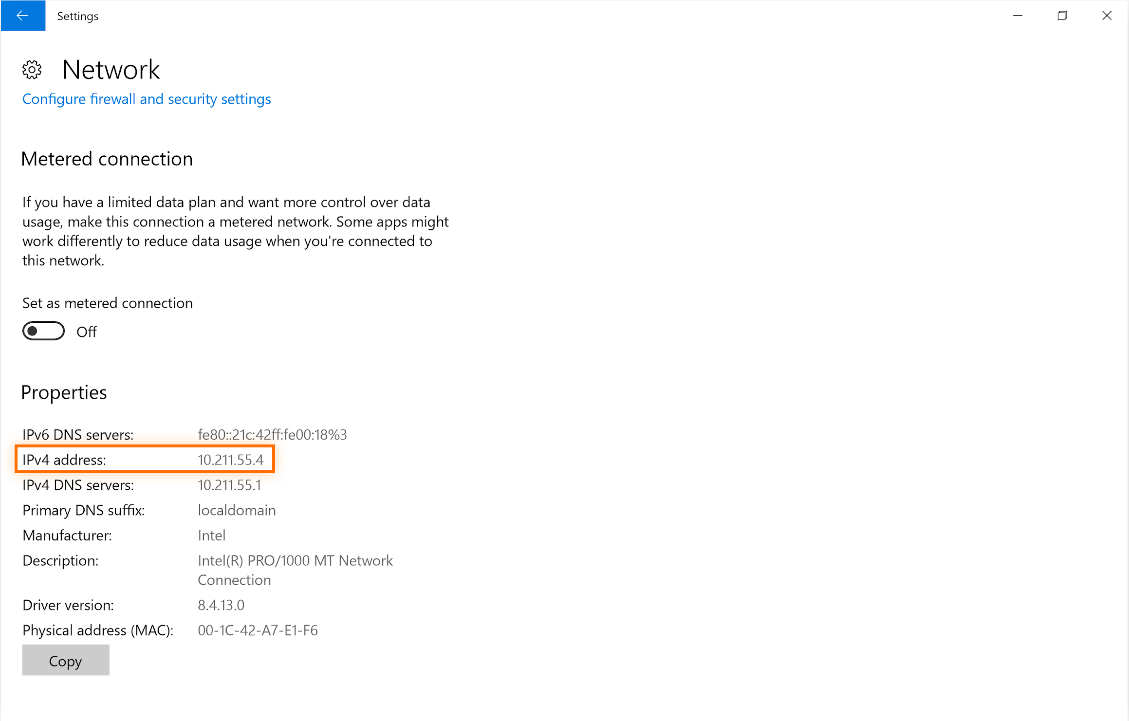 Change adapter settings