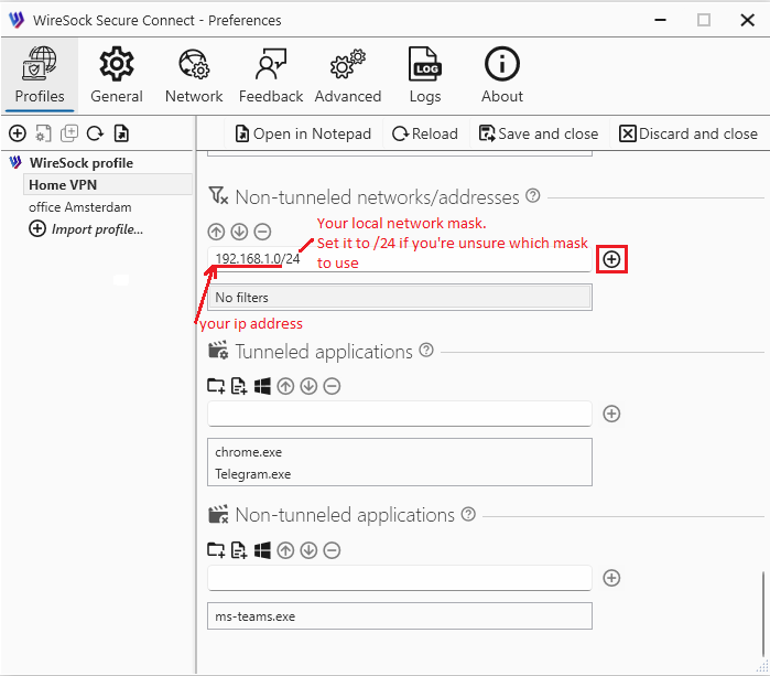 Select profile and press Edit button