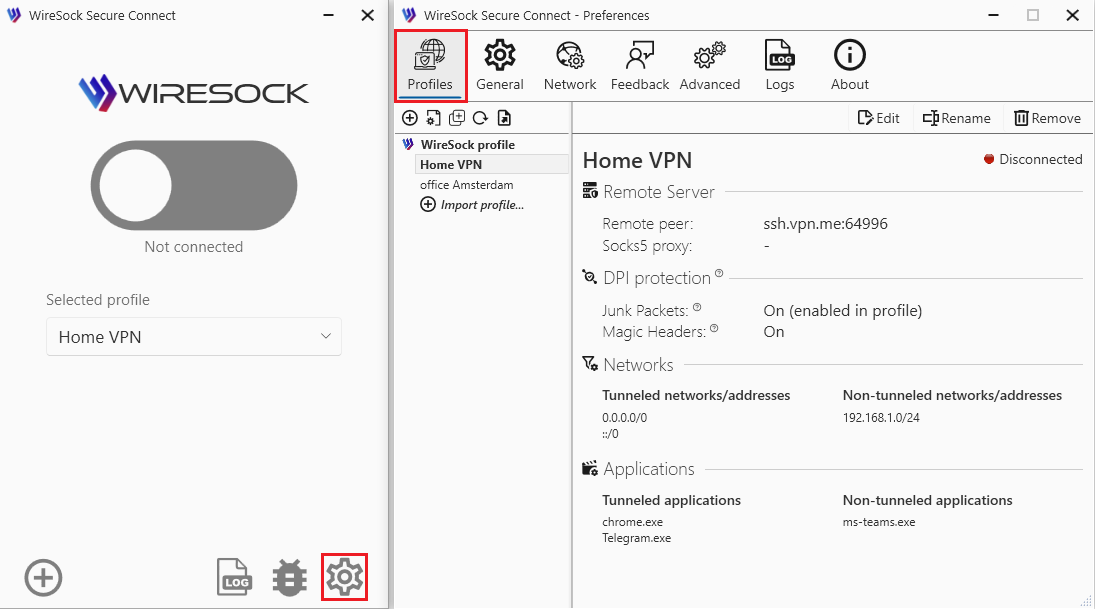 Open Profiles tab