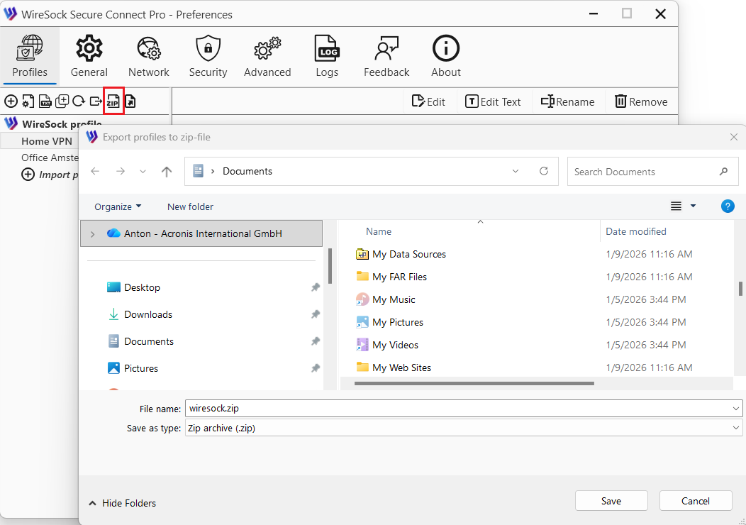 Open Profiles tab