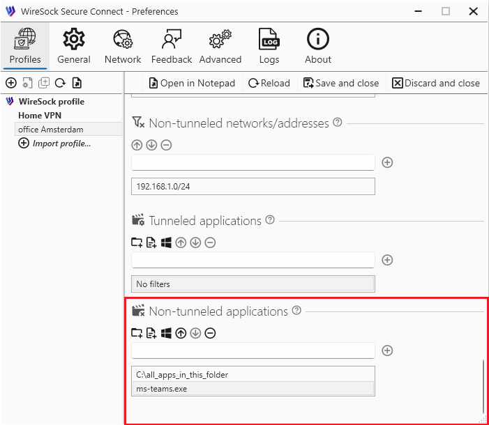 Non-tunneled applications