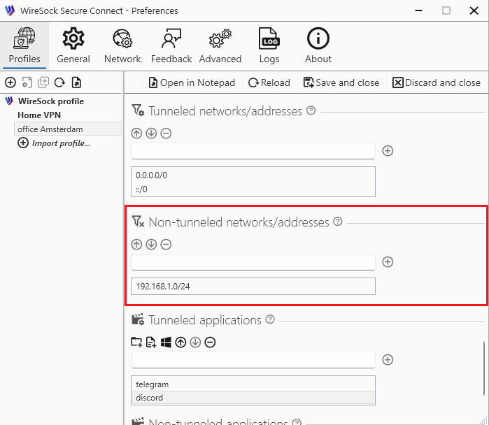 Non-tunneled networks/addresses